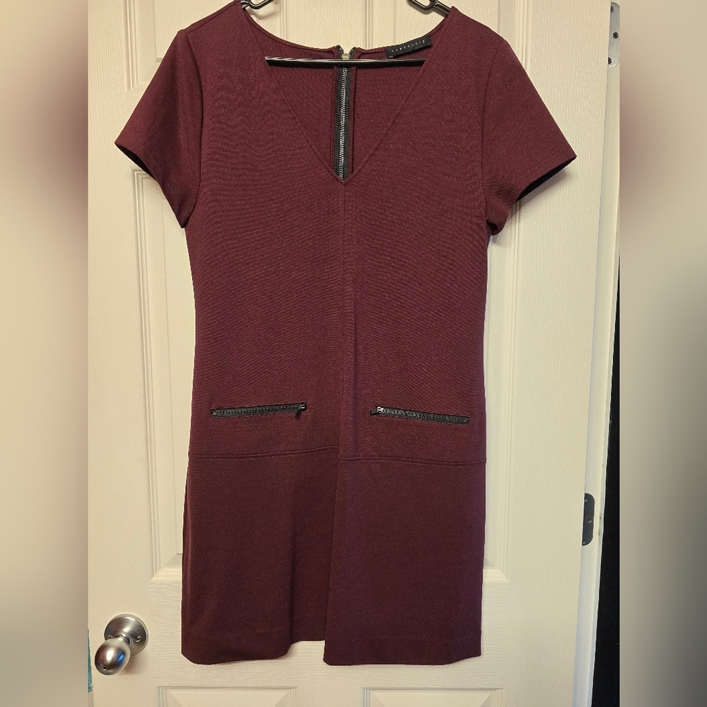 Sanctuary Burgundy Mini Dress with Zipper Accents